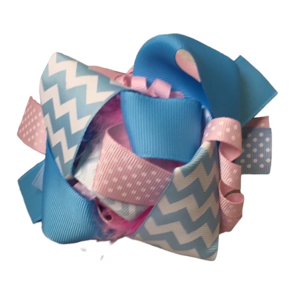 🌿 Blue & Pink Over the Top Bow Gender reveal Spring Pastel Cute Boutique Hair